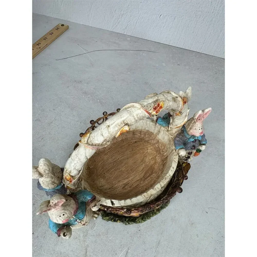 Vintage Easter Bunny‎ Basket Decoration with Handle Multicolor 1980s